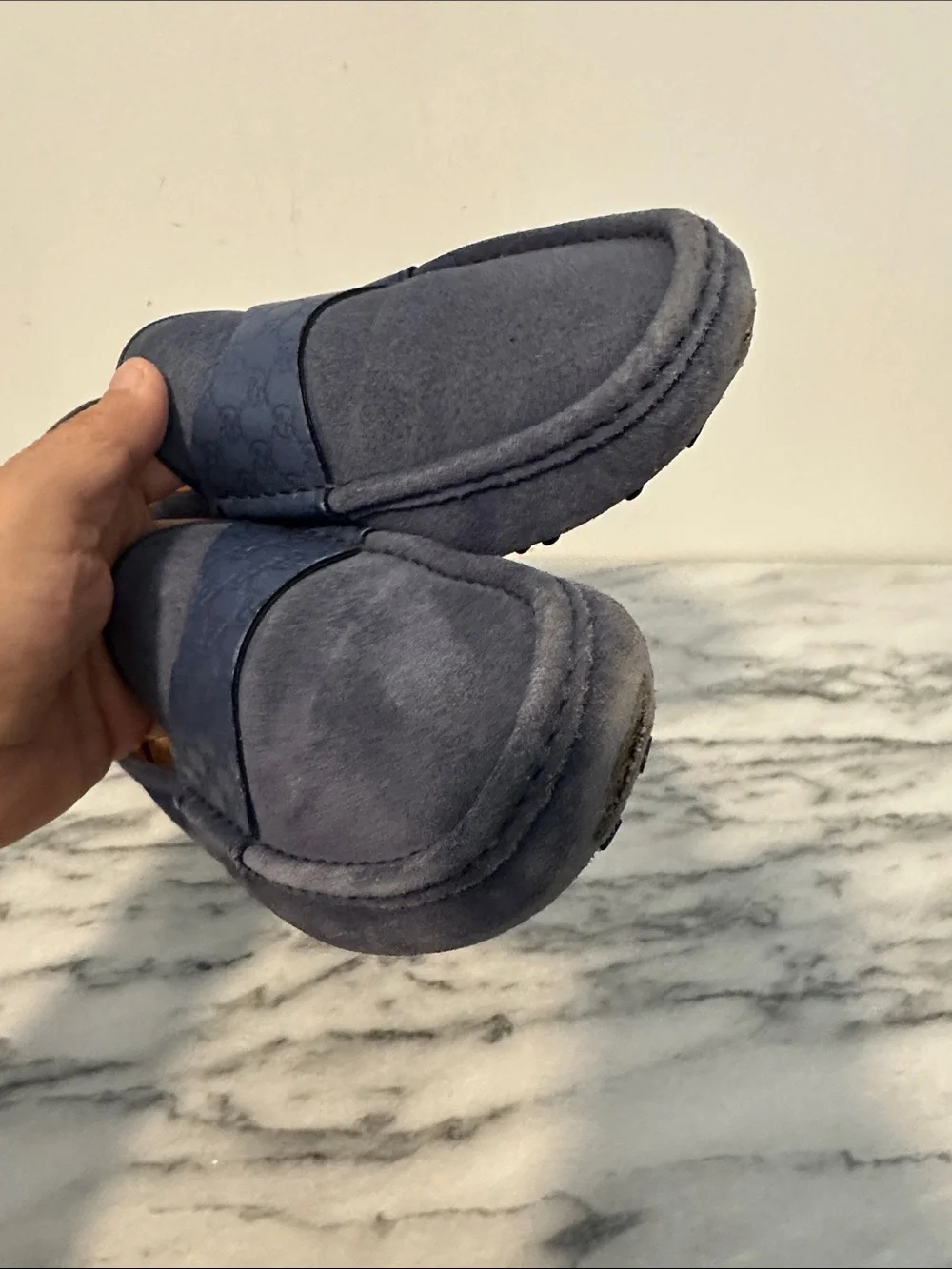 Gucci Men’s Blue Suede driving loafers Penny Loafers size 8.5